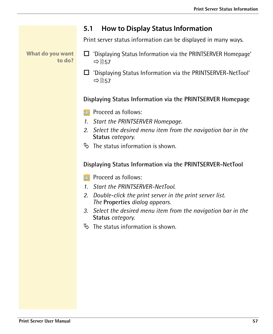 1 how to display status information, How to display status information | Dascom 7010 PrintServer Manual User Manual | Page 57 / 238