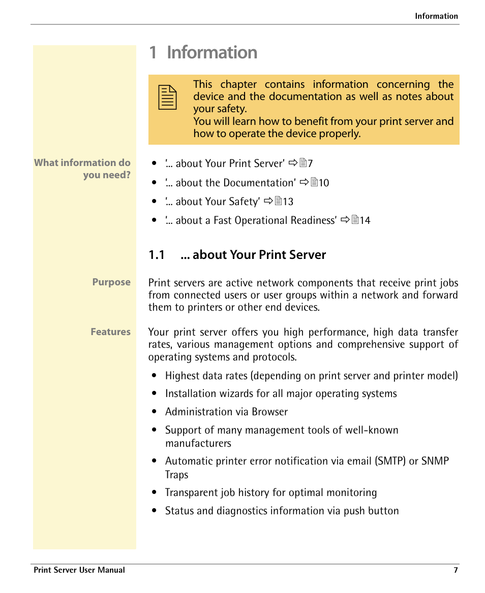 1 information, 1 ... about your print server | Dascom 7010 PrintServer Manual User Manual | Page 7 / 238