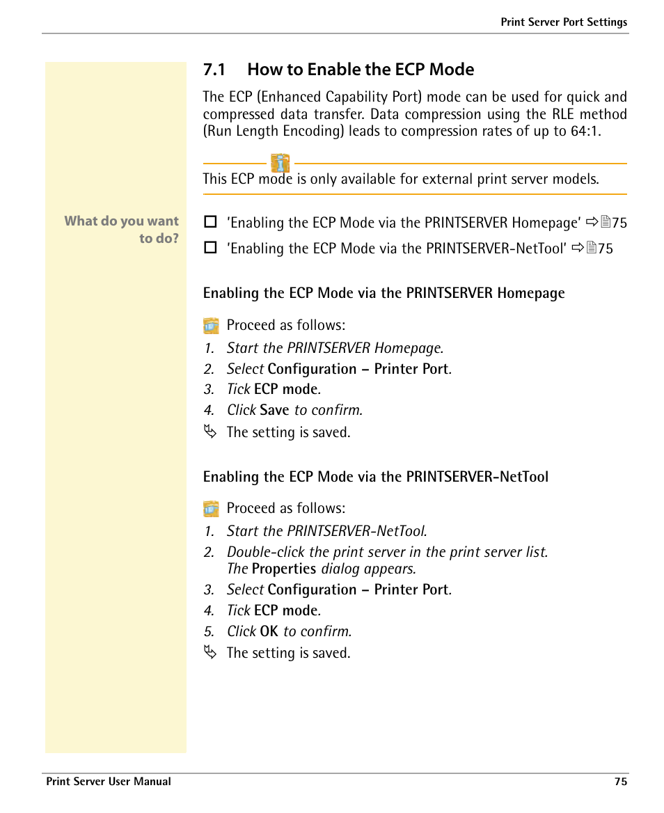 1 how to enable the ecp mode, How to enable the ecp mode | Dascom 7010 PrintServer Manual User Manual | Page 75 / 238
