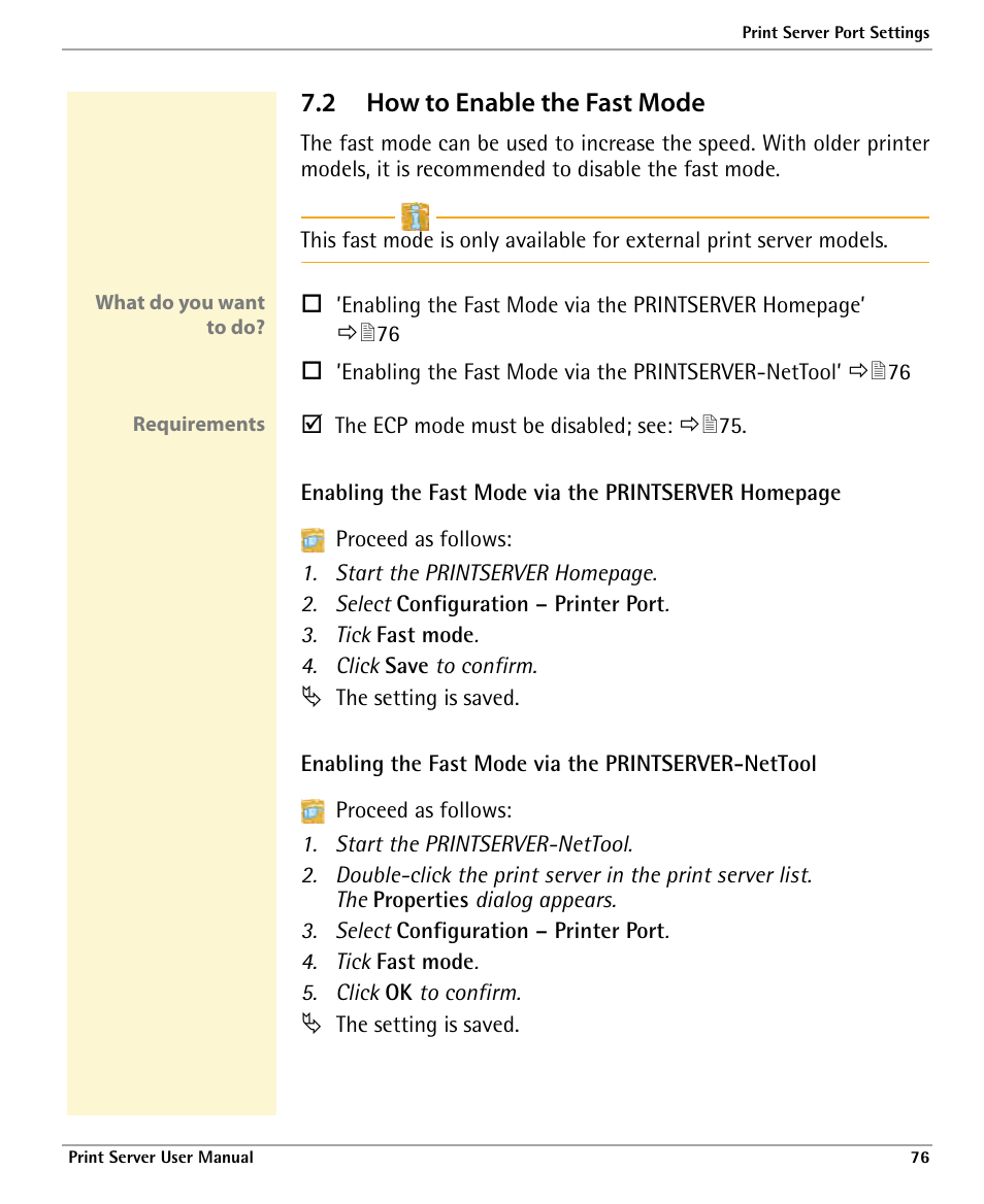 2 how to enable the fast mode, How to enable the fast mode | Dascom 7010 PrintServer Manual User Manual | Page 76 / 238