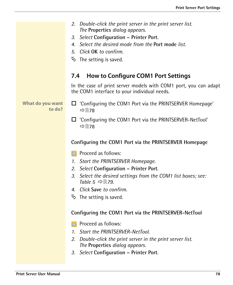 4 how to configure com1 port settings, How to configure com1 port settings | Dascom 7010 PrintServer Manual User Manual | Page 78 / 238