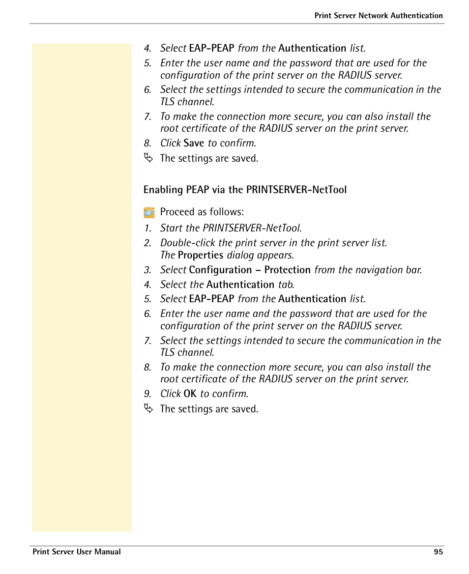 Enabling peap via the printserver-nettool | Dascom 7010 PrintServer Manual User Manual | Page 95 / 238