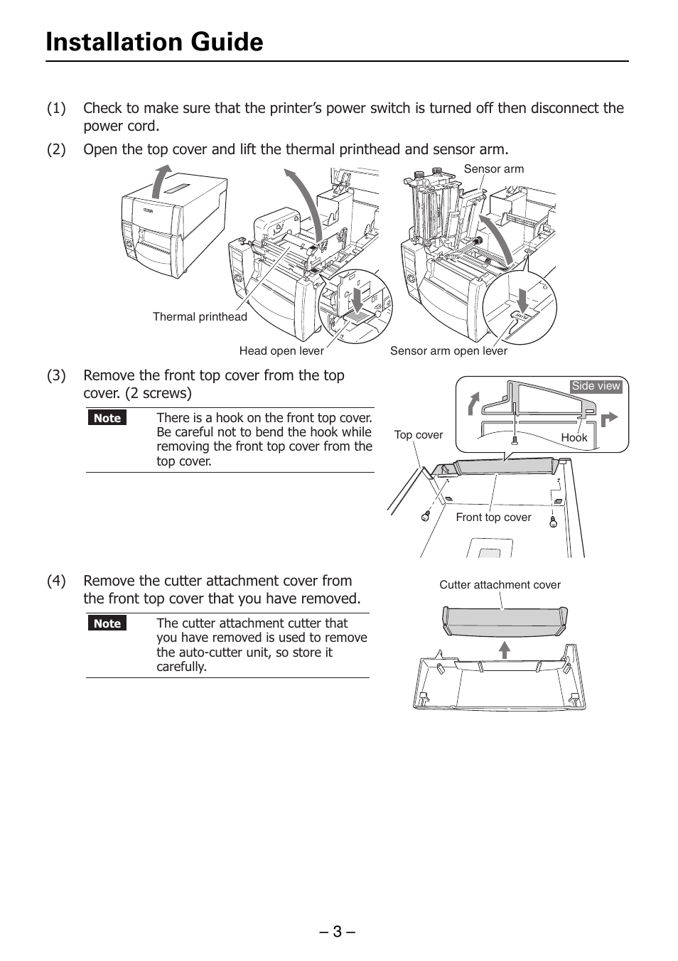 Installation guide, Caution | Dascom 7010 Cutter Installation Guide User Manual | Page 3 / 8