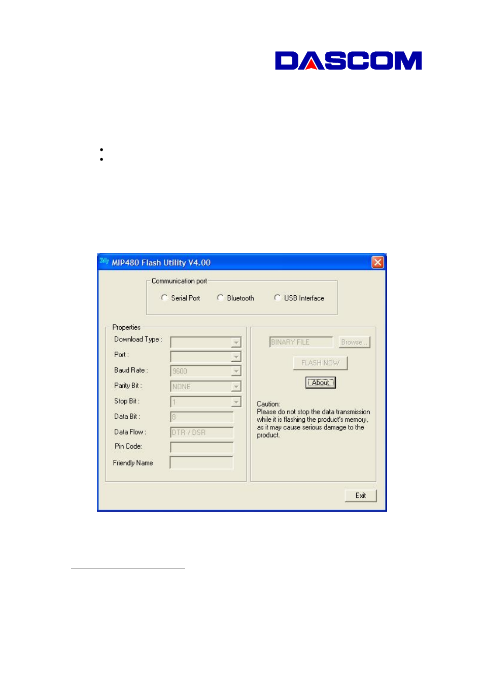 Operating environment, Main functions of mip480 flash utility, Description of gui of mip480 flash utility | Dascom MIP480 Flash Utility Operation Manual User Manual | Page 2 / 4