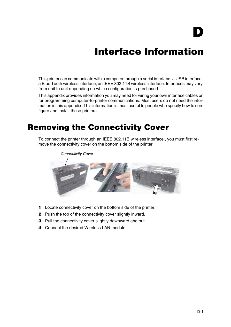 Interface information, Removing the connectivity cover | Dascom MIP480 User Guide User Manual | Page 117 / 138