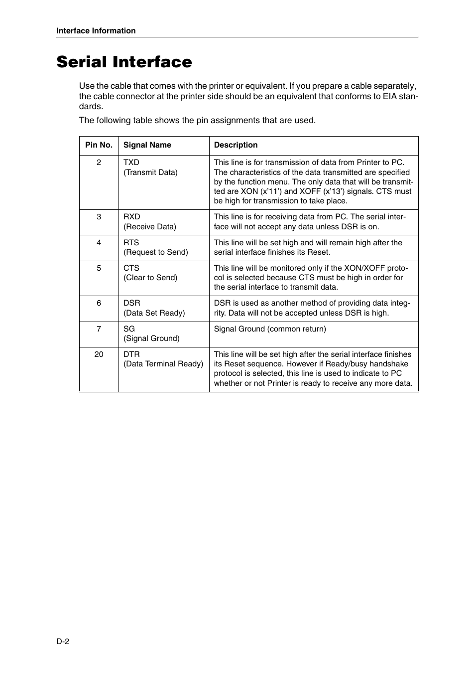 Serial interface | Dascom MIP480 User Guide User Manual | Page 118 / 138