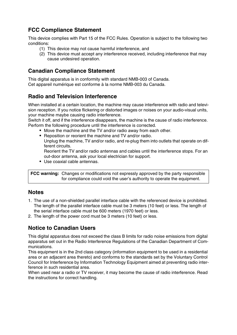 Fcc compliance statement, Canadian compliance statement, Radio and television interference | Notes, Notice to canadian users | Dascom MIP480 User Guide User Manual | Page 2 / 138