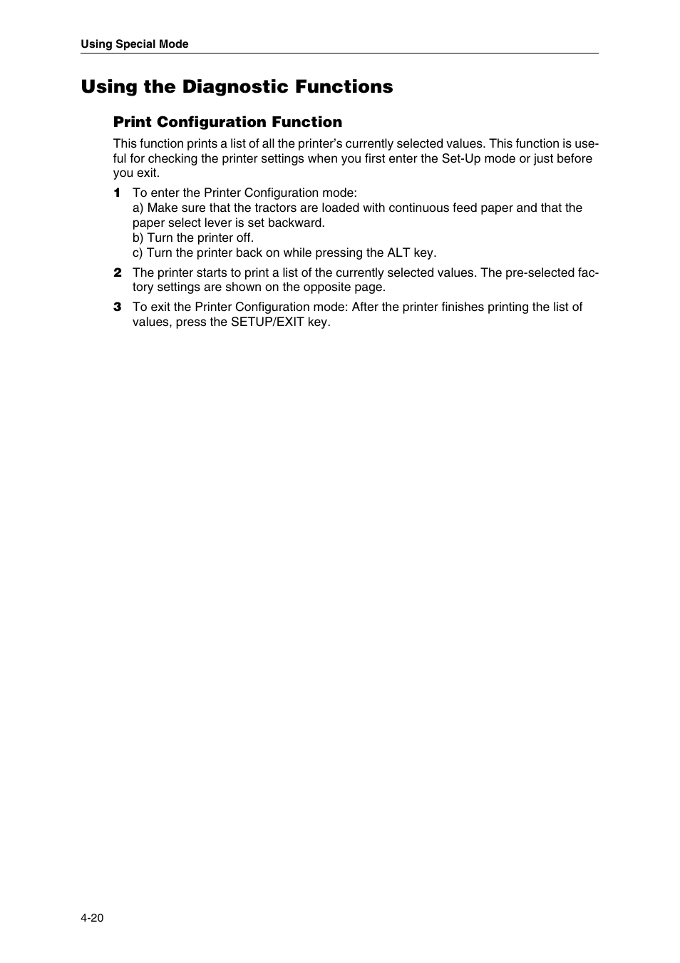 Using the diagnostic functions, Print configuration function | Dascom MIP480 User Guide User Manual | Page 54 / 138