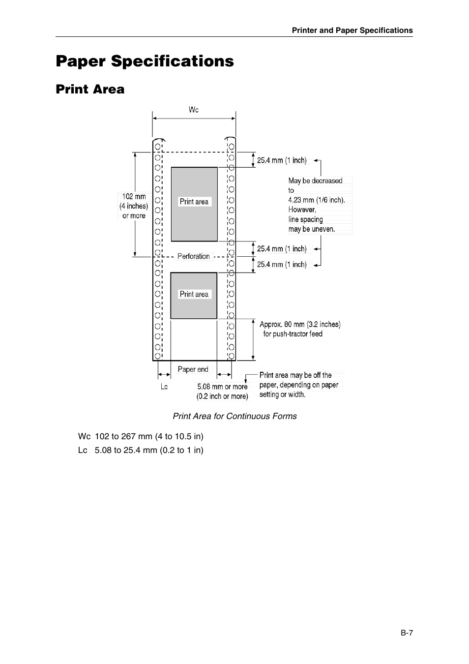 Paper specifications, Print area | Dascom MIP480 User Guide User Manual | Page 91 / 138