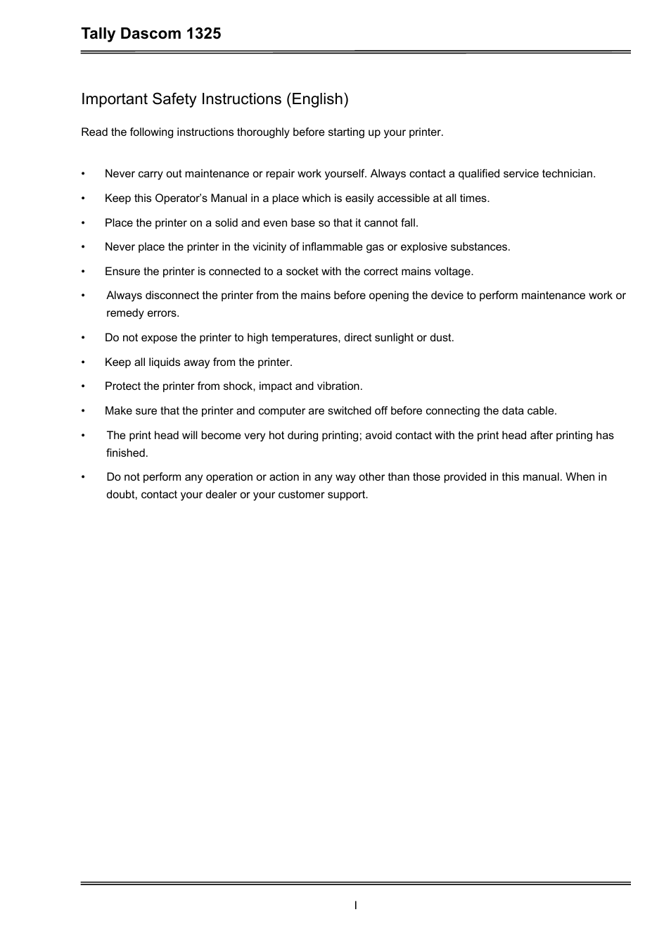 Tally dascom 1325, Important safety instructions (english) | Dascom 1325 User Guide User Manual | Page 3 / 100