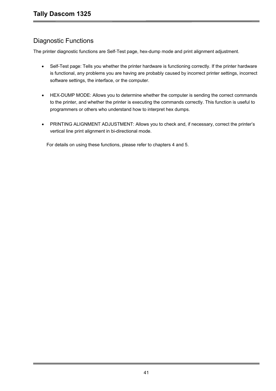 Tally dascom 1325, Diagnostic functions | Dascom 1325 User Guide User Manual | Page 55 / 100