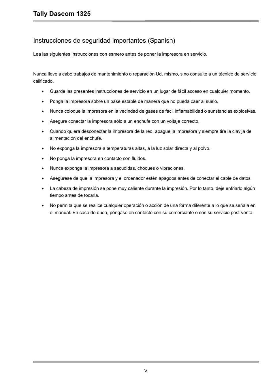 Tally dascom 1325, Instrucciones de seguridad importantes (spanish) | Dascom 1325 User Guide User Manual | Page 7 / 100