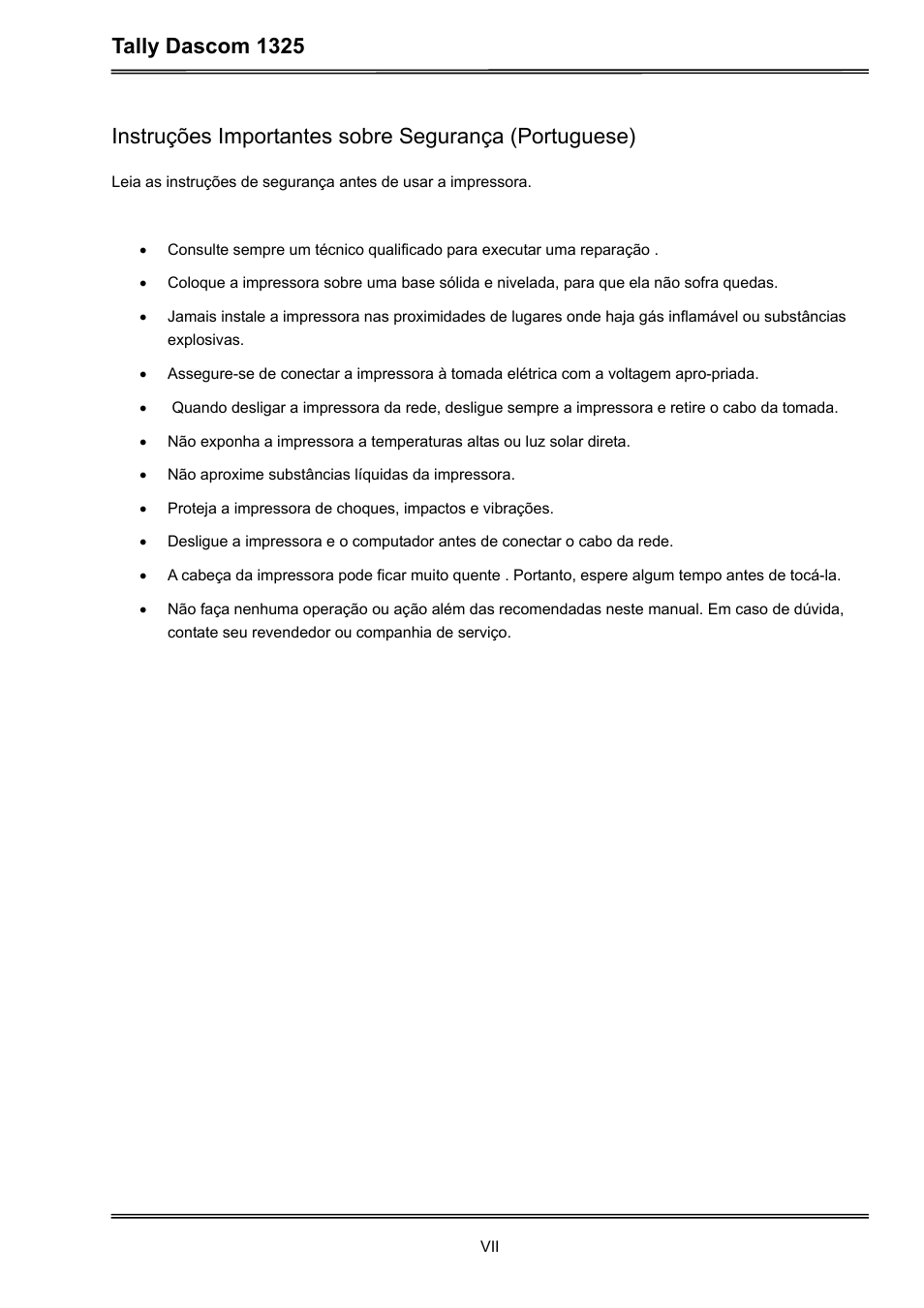 Tally dascom 1325 | Dascom 1325 User Guide User Manual | Page 9 / 100