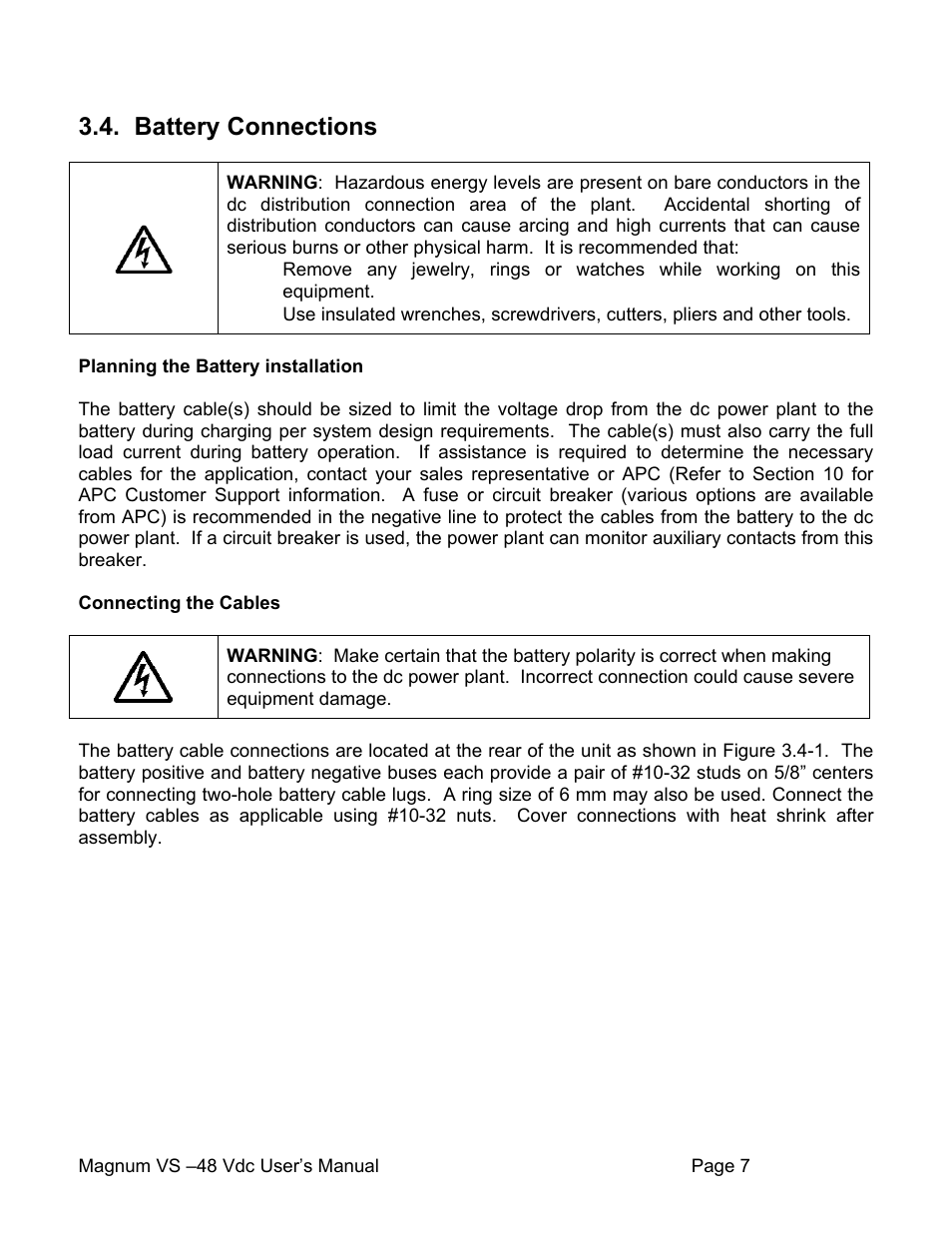 Battery connections | APC VS 50 User Manual | Page 12 / 65
