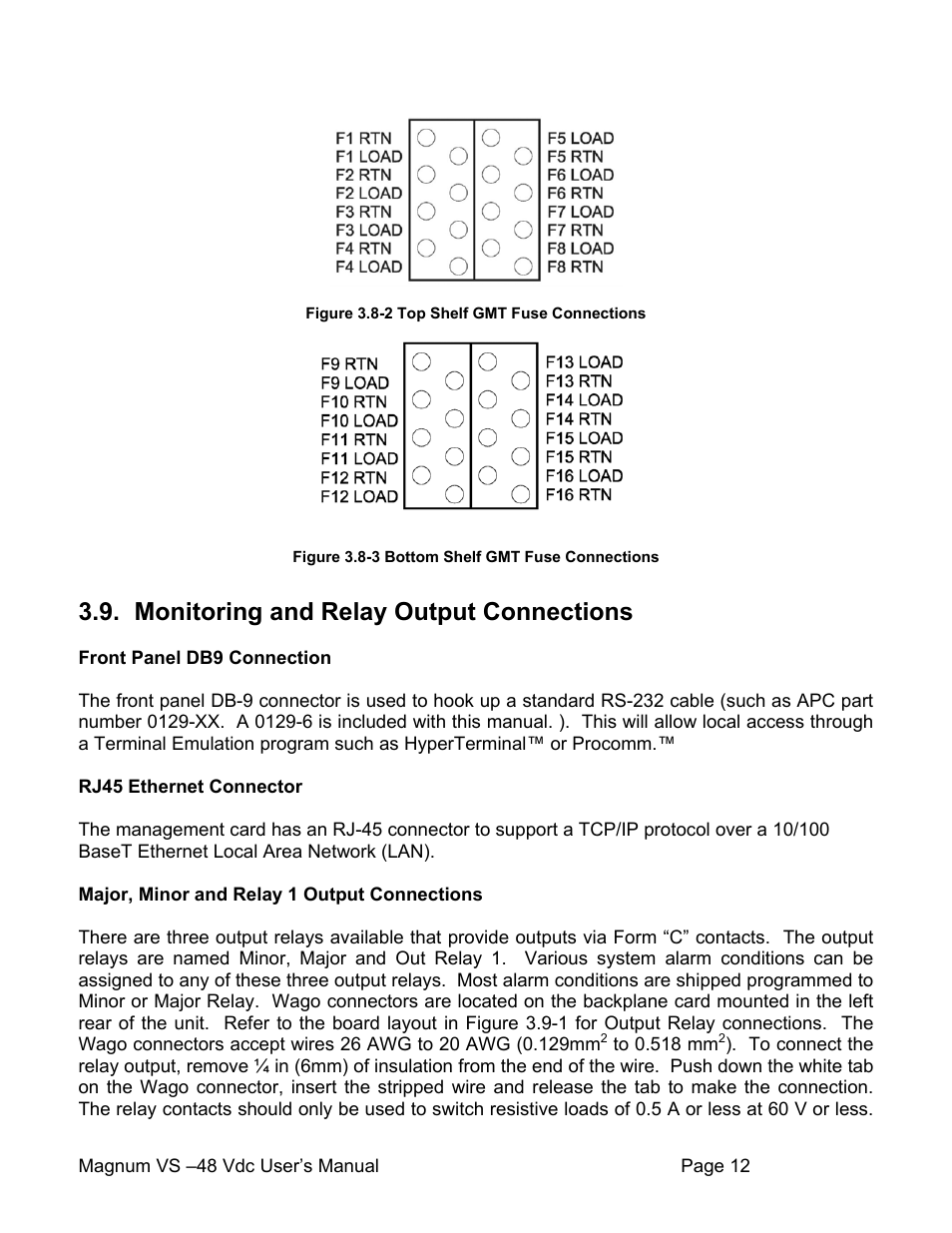 Monitoring and relay output connections | APC VS 50 User Manual | Page 17 / 65