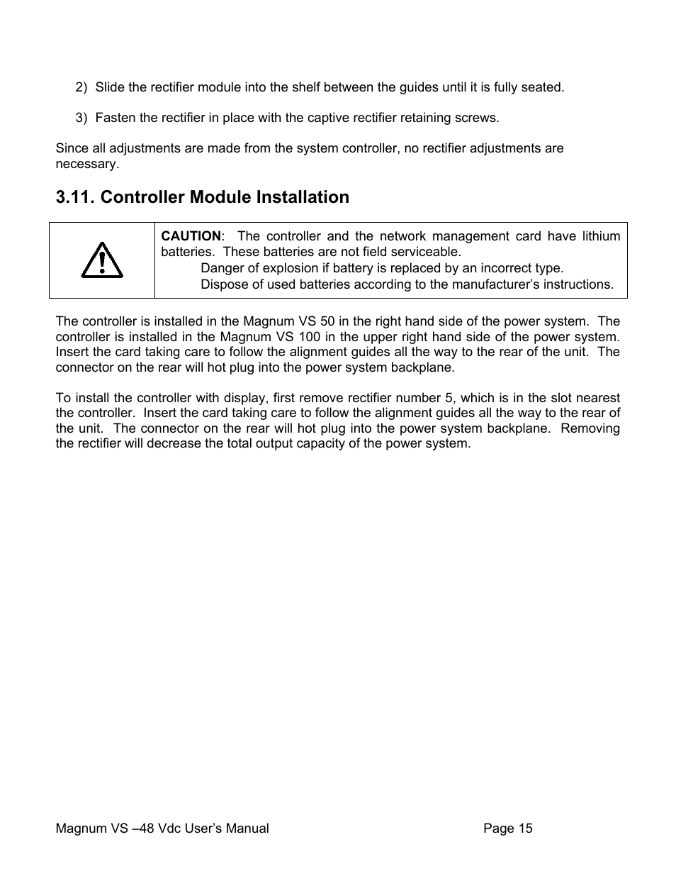 Controller module installation | APC VS 50 User Manual | Page 20 / 65