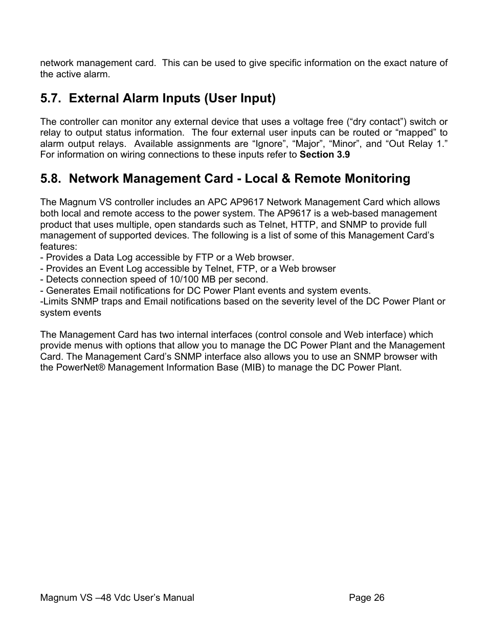 External alarm inputs (user input) | APC VS 50 User Manual | Page 31 / 65