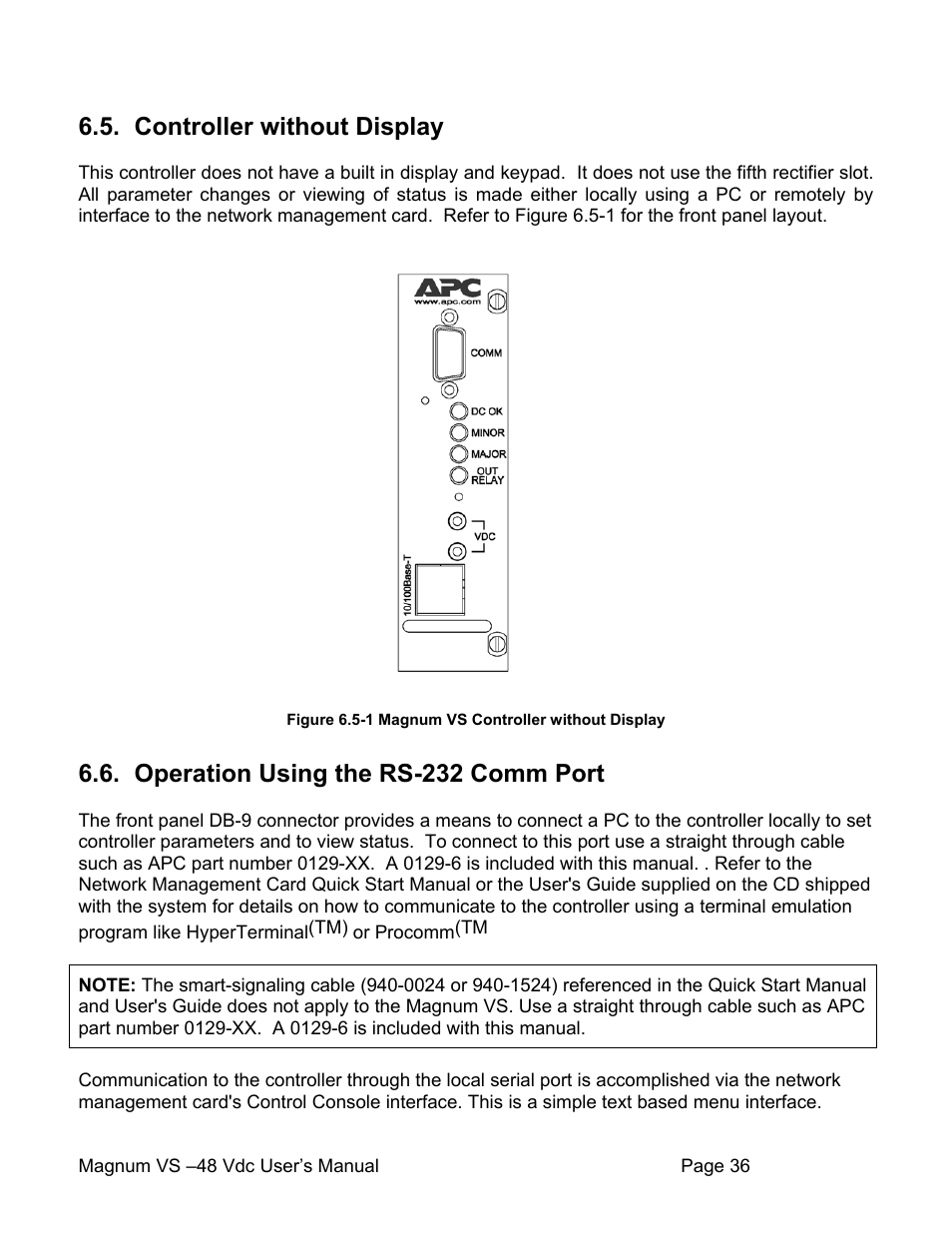 Controller without display, Operation using the rs-232 comm port | APC VS 50 User Manual | Page 41 / 65
