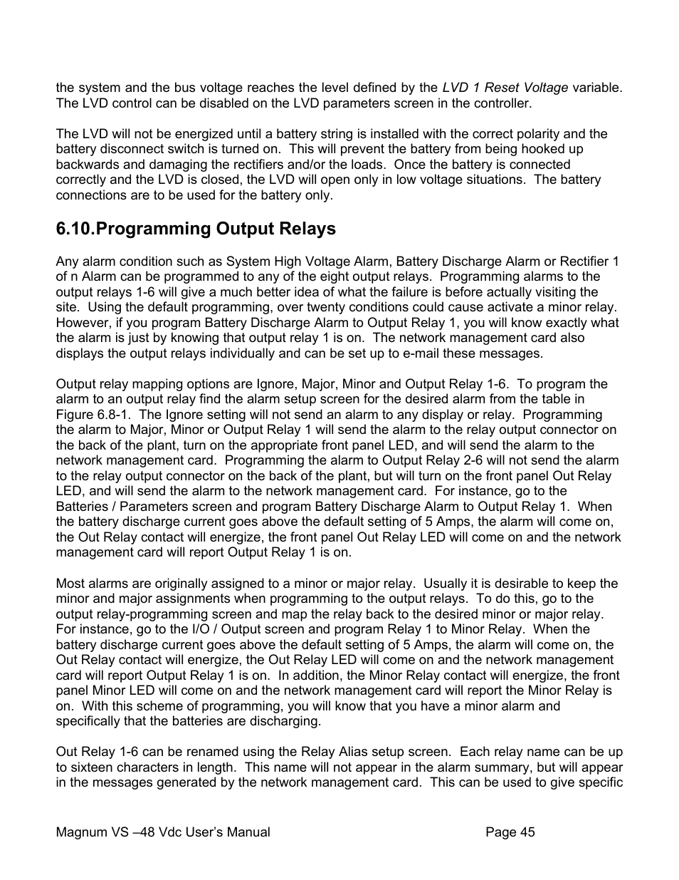Programming output relays | APC VS 50 User Manual | Page 50 / 65