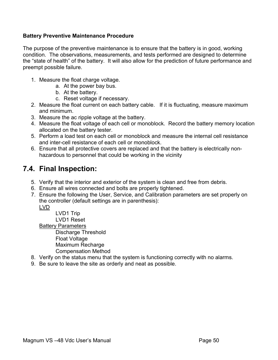 Final inspection | APC VS 50 User Manual | Page 55 / 65