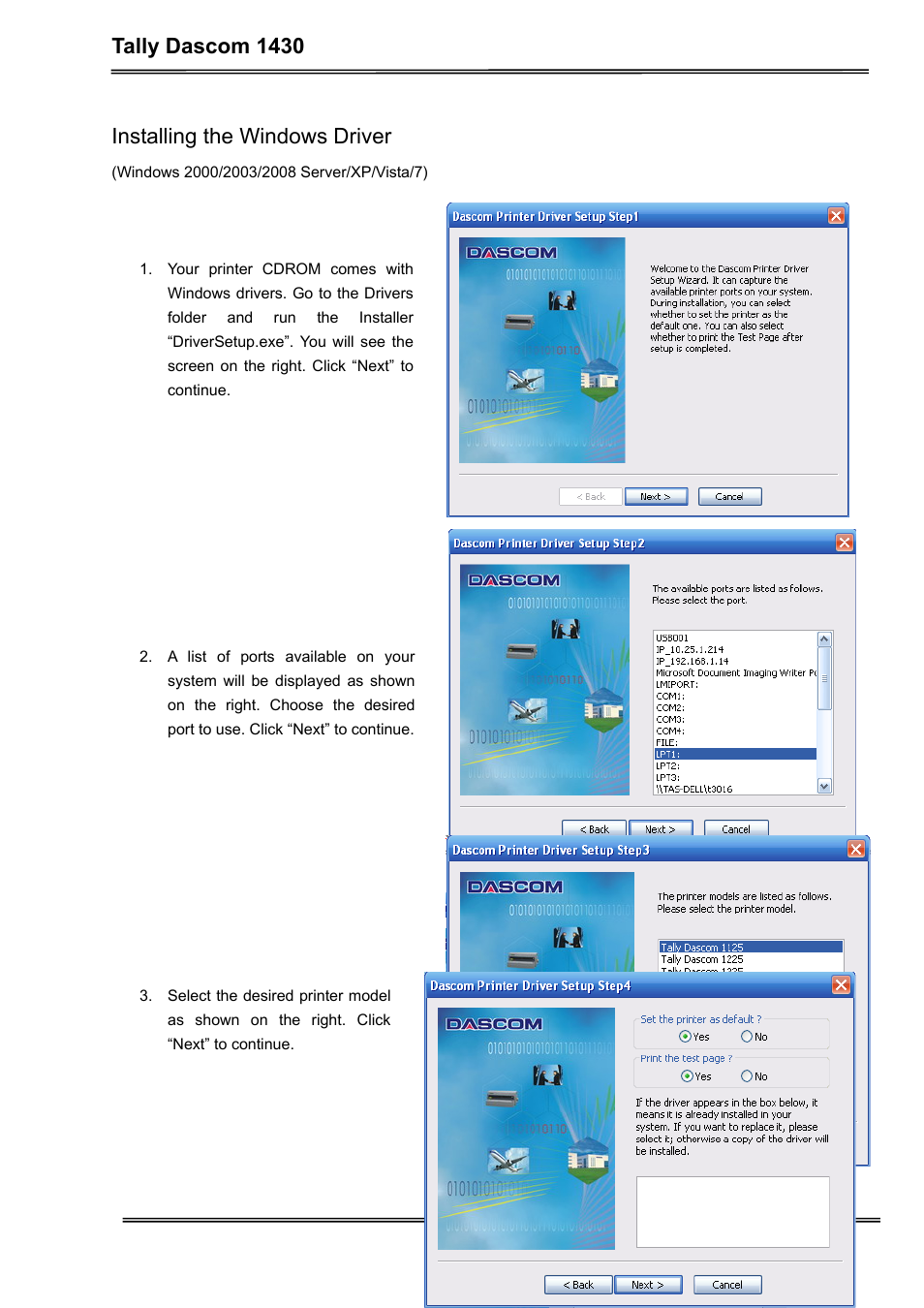Tally dascom 1430, Installing the windows driver | Dascom 1430 User Guide User Manual | Page 21 / 100