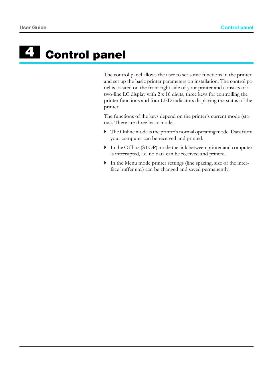 Control panel, Explains how to control printer operations | Dascom T5040 User Guide User Manual | Page 27 / 146