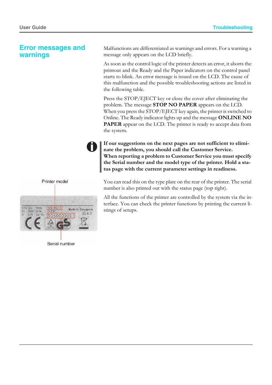 Error messages and warnings | Dascom T5040 User Guide User Manual | Page 79 / 146