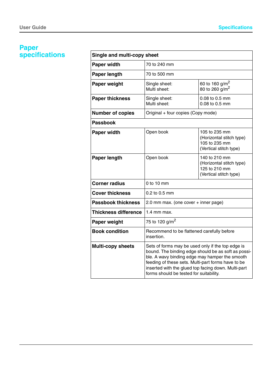 Paper specifications | Dascom T5040 User Guide User Manual | Page 95 / 146
