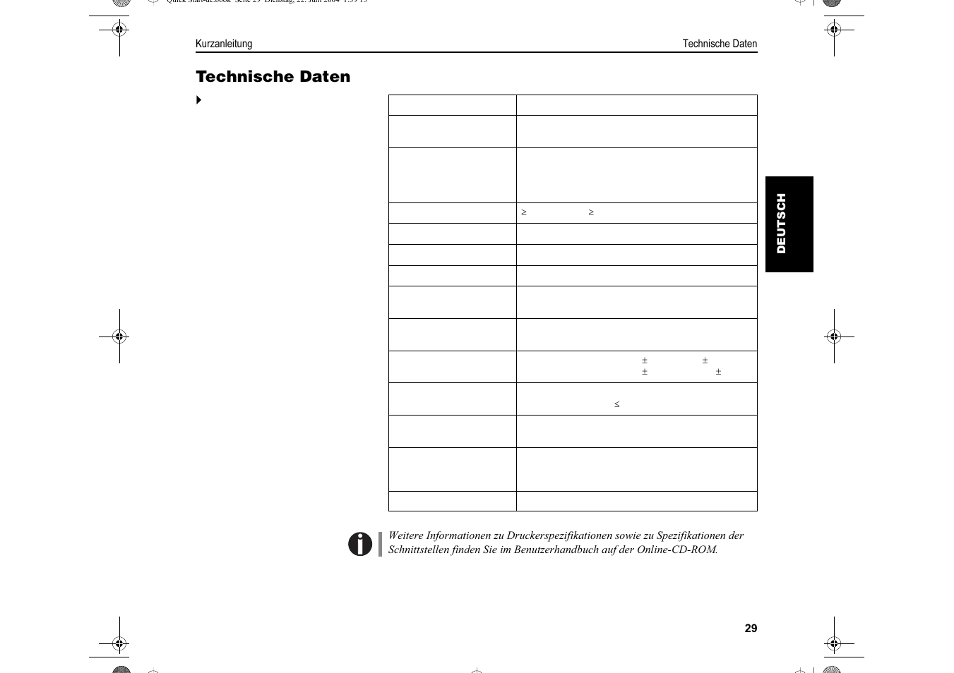 Technische daten | Dascom LA550W Quick Start Guide User Manual | Page 61 / 156