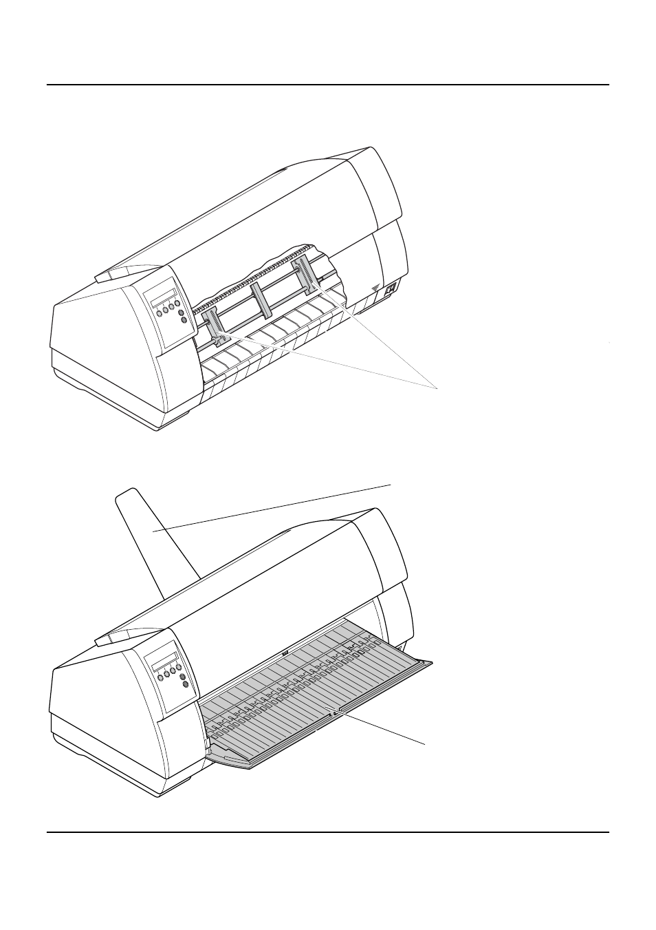 Printer in fanfold paper mode, Printer in single-sheet mode, Tractors single sheet feeder open paper support | Dascom LA550W User Guide User Manual | Page 12 / 146