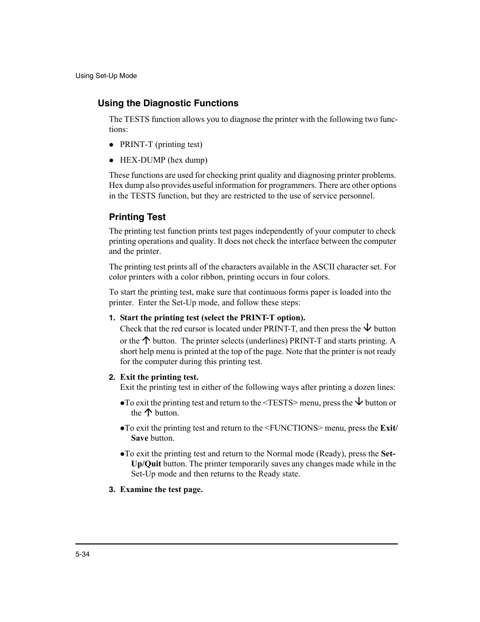 Using the diagnostic functions, Printing test, N “using the diagnostic functions | Dascom LA48N/LA48W User Guide User Manual | Page 100 / 206