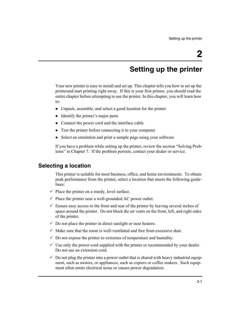 Setting up the printer, Selecting a location | Dascom LA48N/LA48W User Guide User Manual | Page 11 / 206