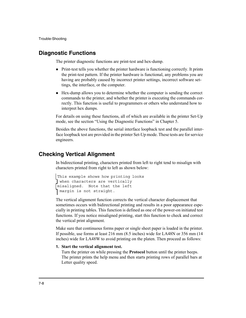 Diagnostic functions, Checking vertical alignment, Checking vertical alignment” in this | Dascom LA48N/LA48W User Guide User Manual | Page 120 / 206