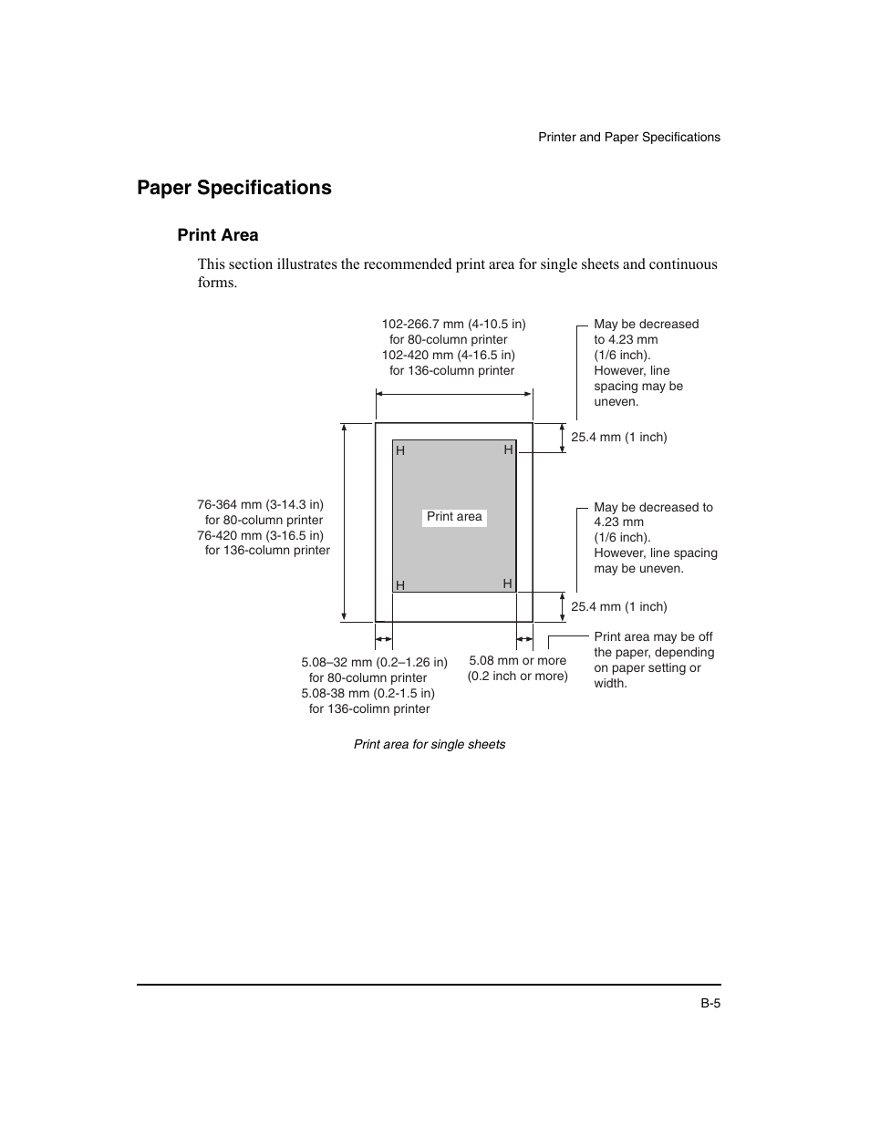 Paper specifications, Print area | Dascom LA48N/LA48W User Guide User Manual | Page 129 / 206