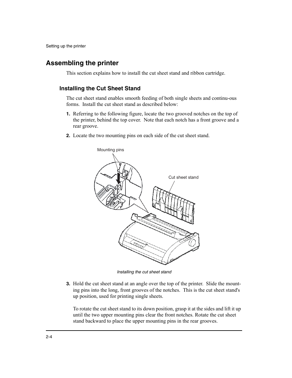 Assembling the printer, Installing the cut sheet stand | Dascom LA48N/LA48W User Guide User Manual | Page 14 / 206