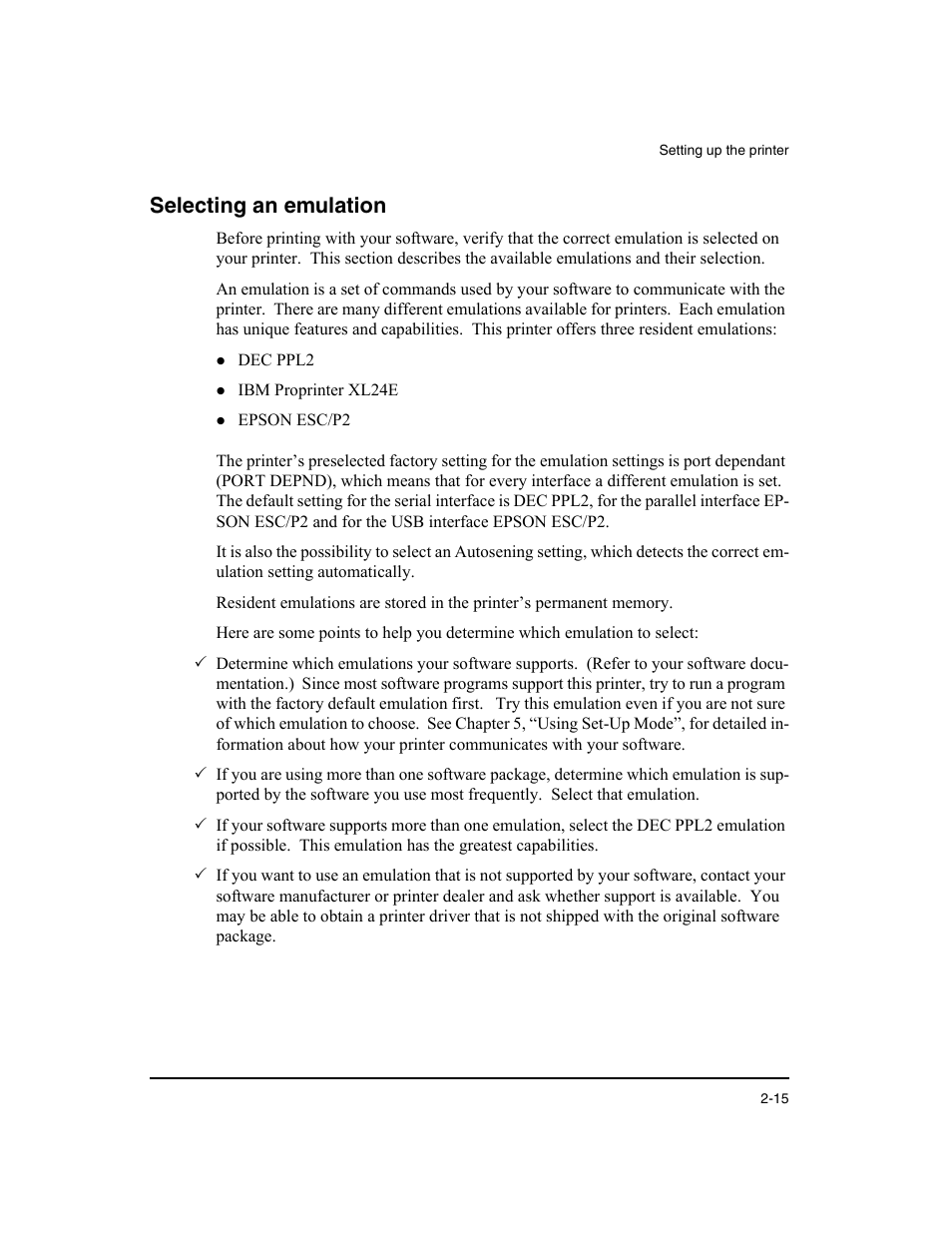 Selecting an emulation | Dascom LA48N/LA48W User Guide User Manual | Page 25 / 206