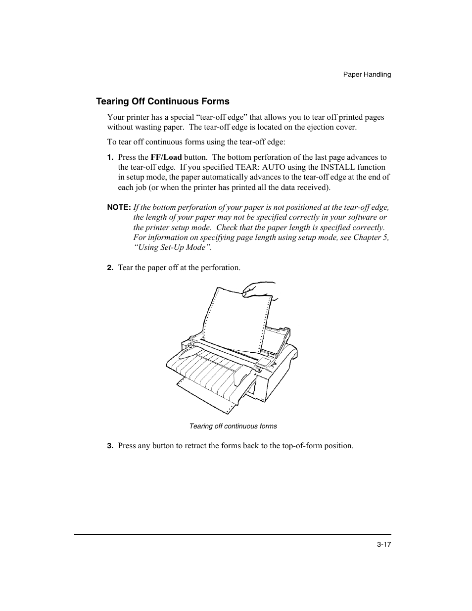 Tearing off continuous forms | Dascom LA48N/LA48W User Guide User Manual | Page 49 / 206