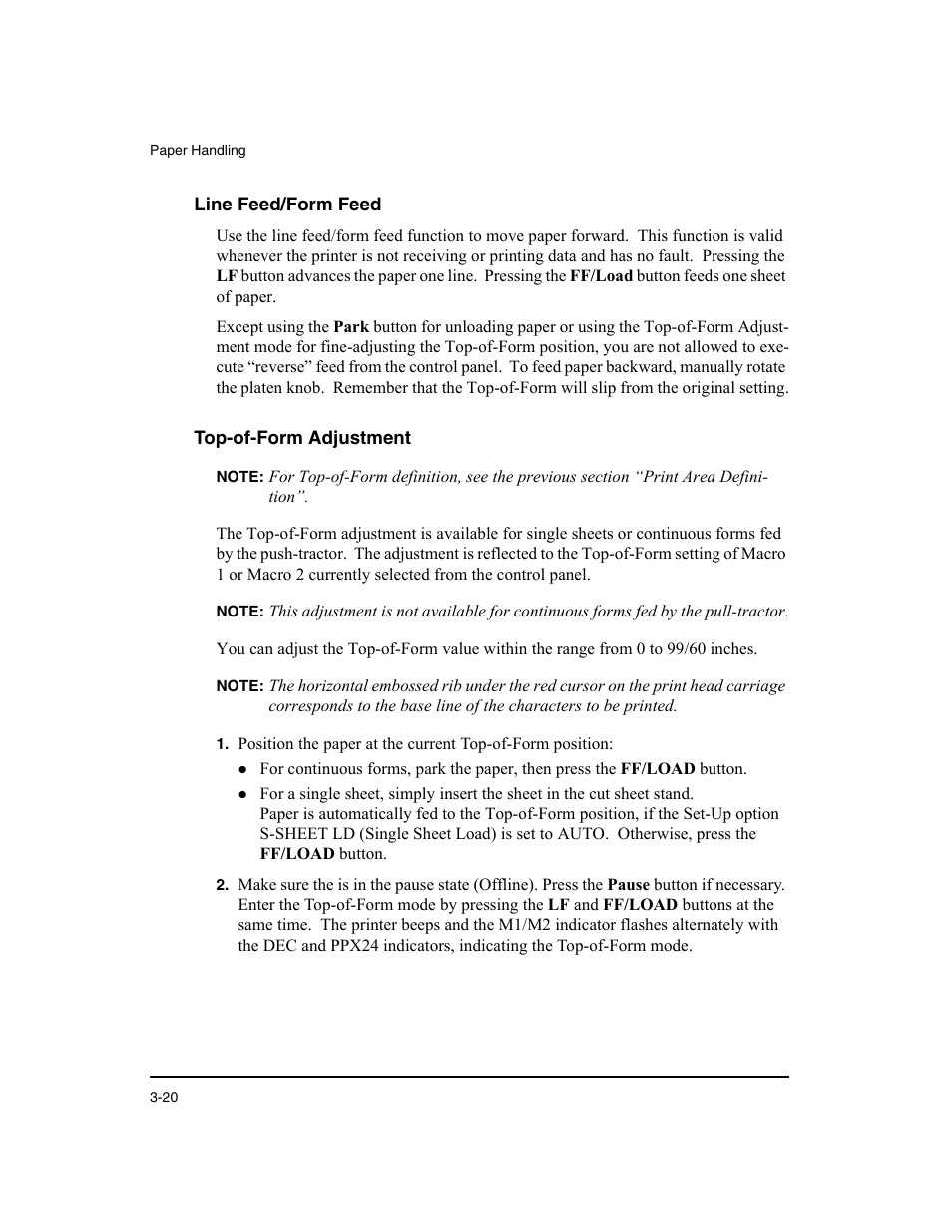 Line feed/form feed, Top-of-form adjustment | Dascom LA48N/LA48W User Guide User Manual | Page 52 / 206