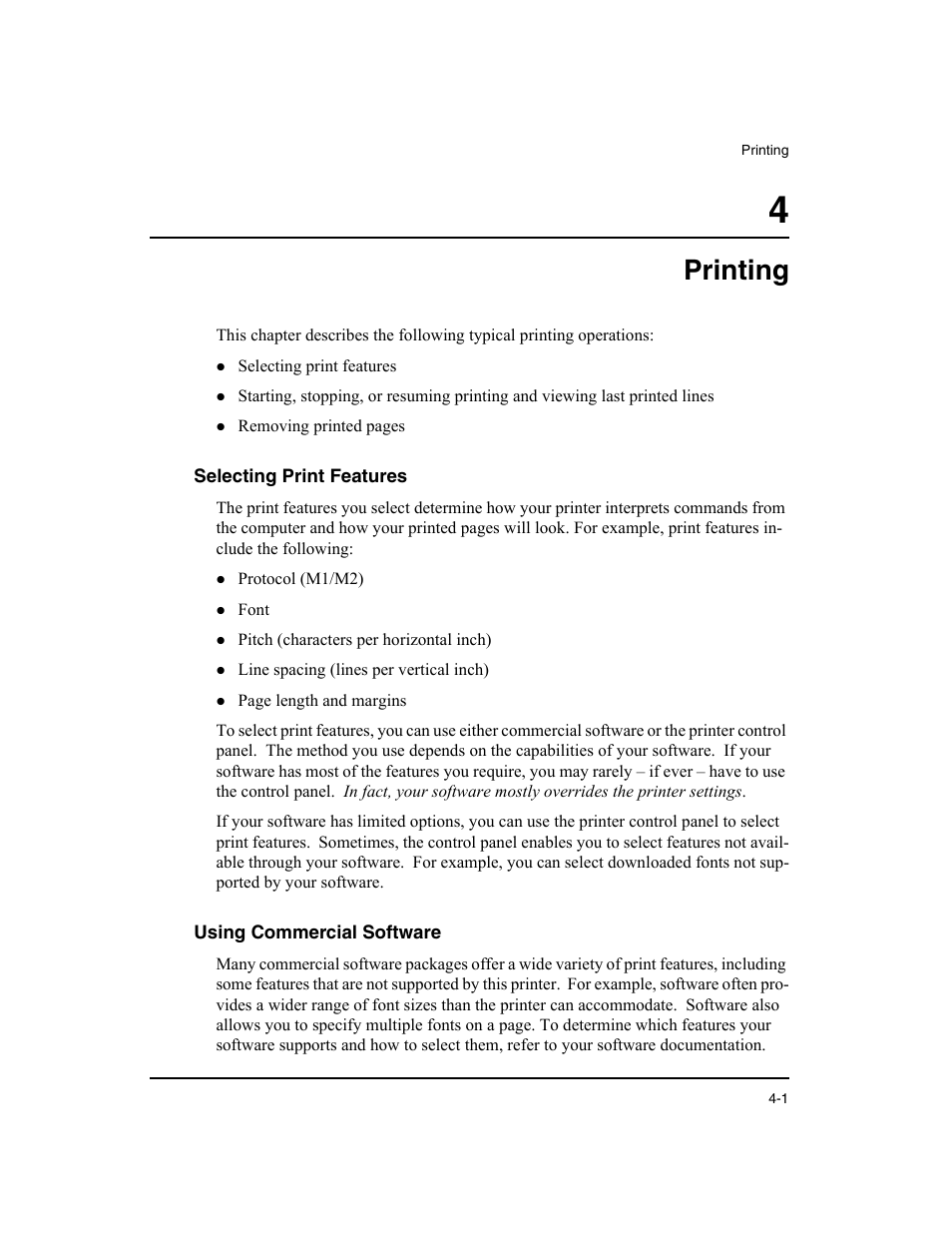 Printing, Selecting print features, Using commercial software | Dascom LA48N/LA48W User Guide User Manual | Page 57 / 206