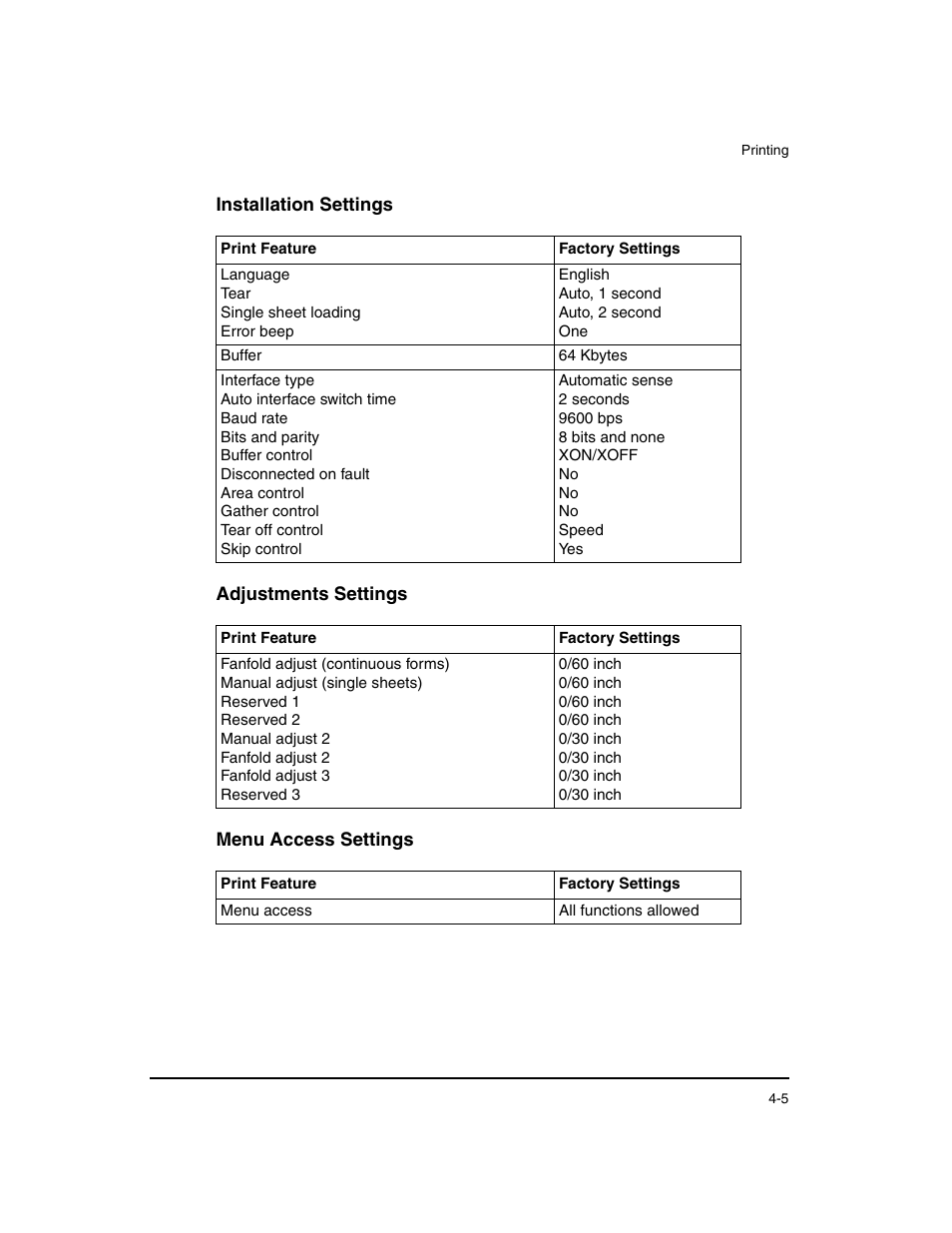 Installation settings, Adjustments settings, Menu access settings | Dascom LA48N/LA48W User Guide User Manual | Page 61 / 206
