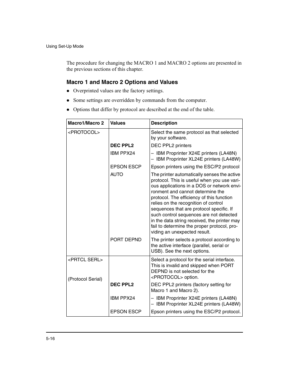 Macro 1 and macro 2 options and values | Dascom LA48N/LA48W User Guide User Manual | Page 82 / 206