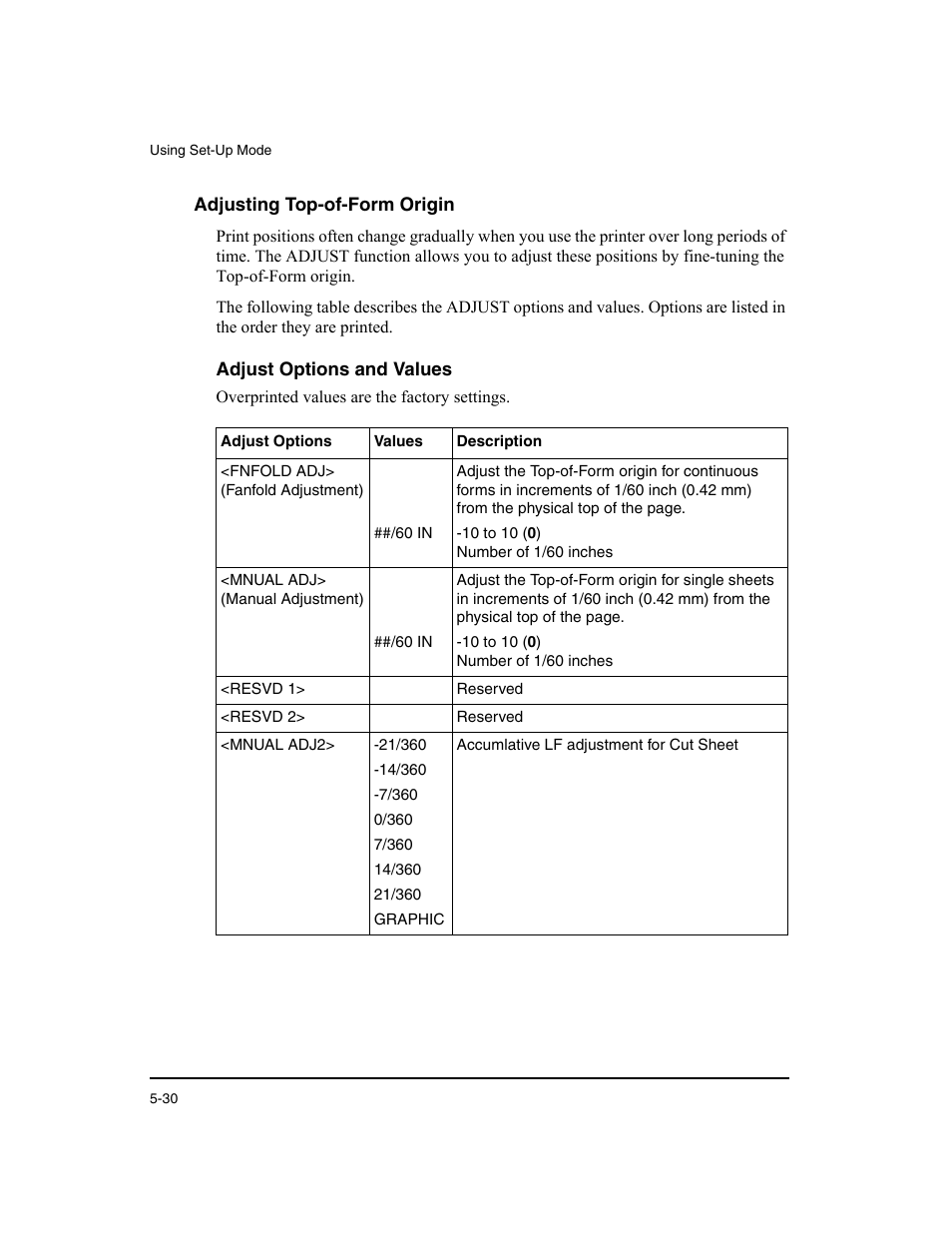 Adjusting top-of-form origin, Adjust options and values, N “adjusting top-of-form ori- gin” later | Dascom LA48N/LA48W User Guide User Manual | Page 96 / 206