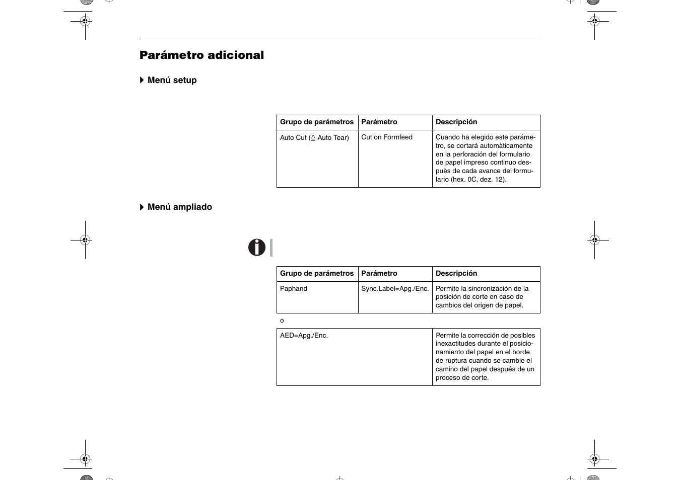 Parámetro adicional | Dascom T2265+ Quick Installation Guide Cutting Device User Manual | Page 128 / 134