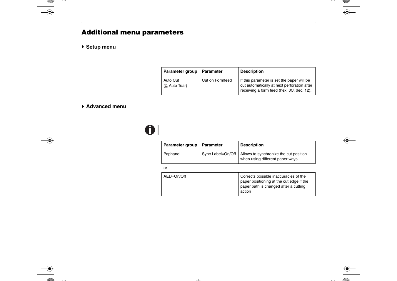 Additional menu parameters | Dascom T2265+ Quick Installation Guide Cutting Device User Manual | Page 24 / 134