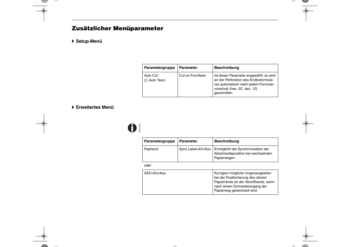 Zusätzlicher menüparameter | Dascom T2265+ Quick Installation Guide Cutting Device User Manual | Page 50 / 134