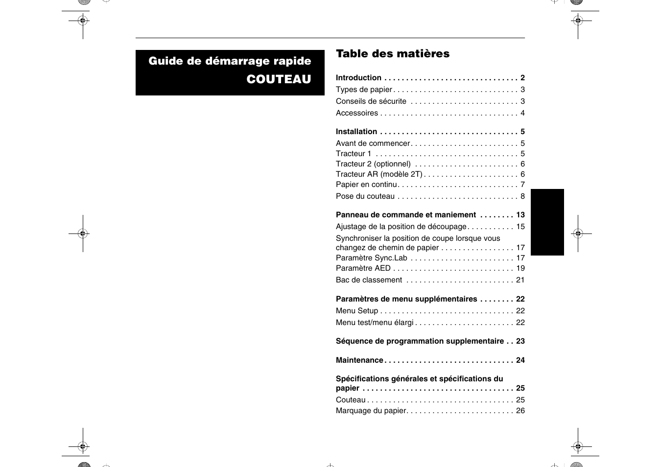 Couteau | Dascom T2265+ Quick Installation Guide Cutting Device User Manual | Page 55 / 134