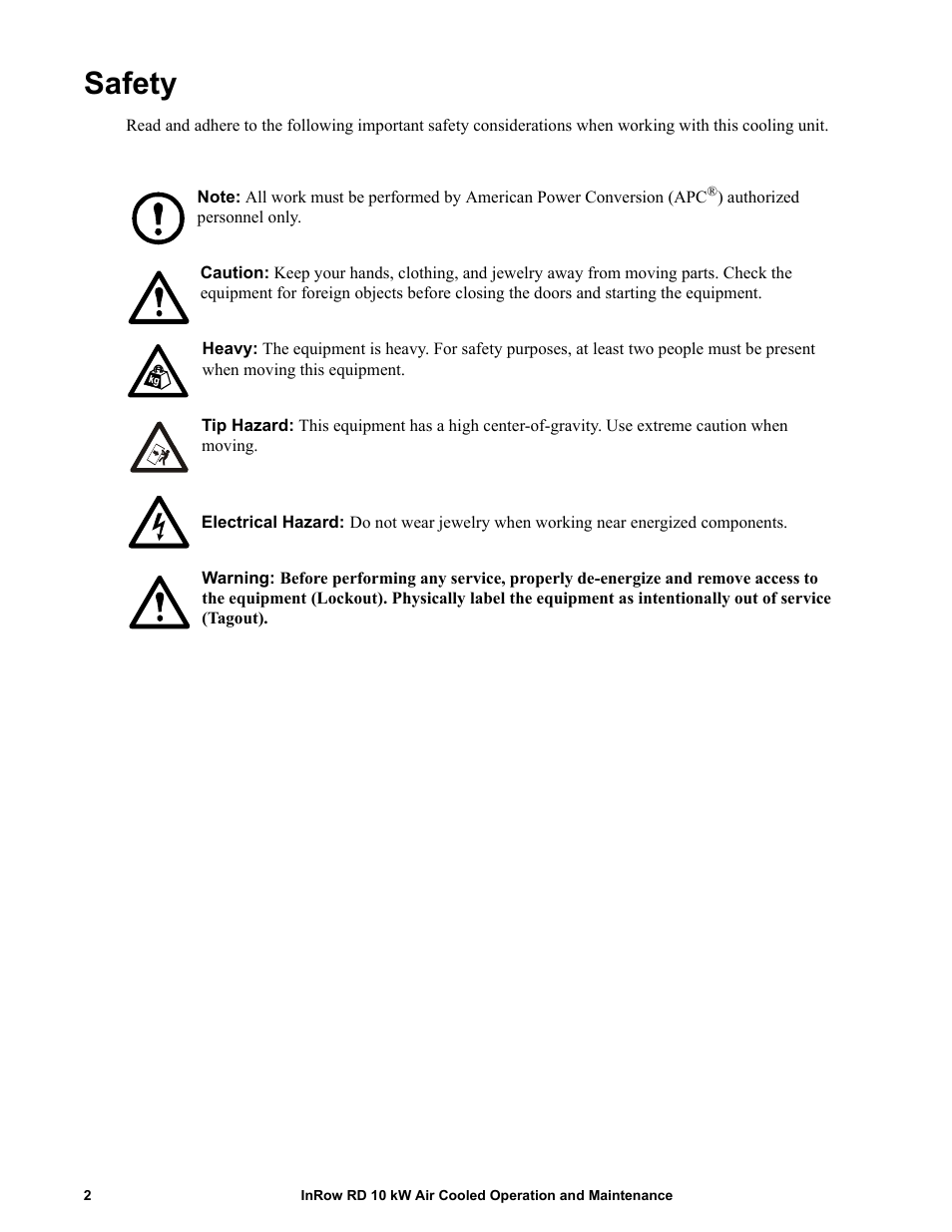 Safety | APC IN ROW RD ACRD101 User Manual | Page 10 / 56