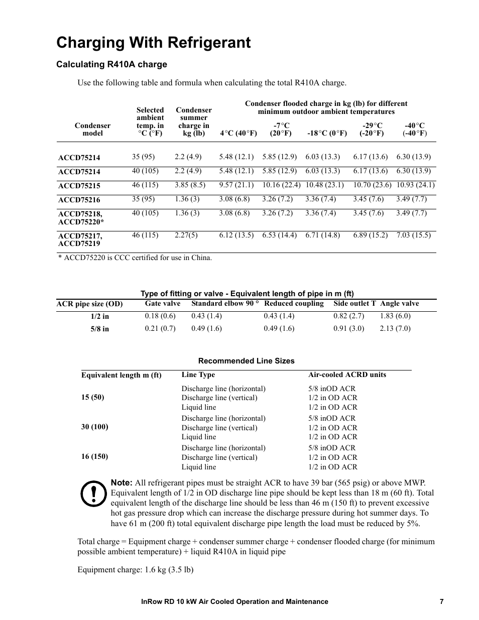 Charging with refrigerant | APC IN ROW RD ACRD101 User Manual | Page 15 / 56