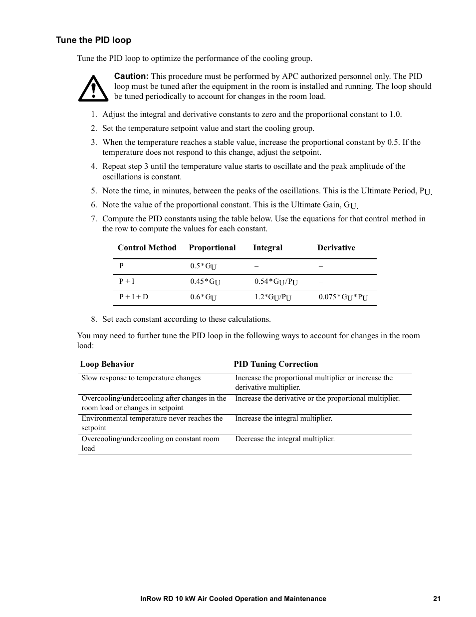 Tune the pid loop | APC IN ROW RD ACRD101 User Manual | Page 29 / 56