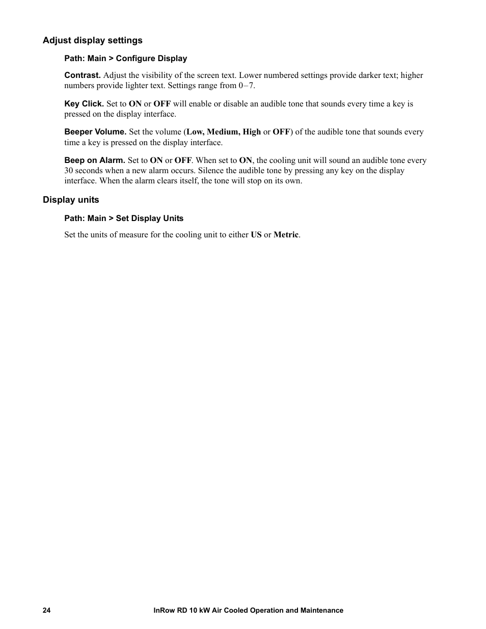 Adjust display settings, Display units | APC IN ROW RD ACRD101 User Manual | Page 32 / 56